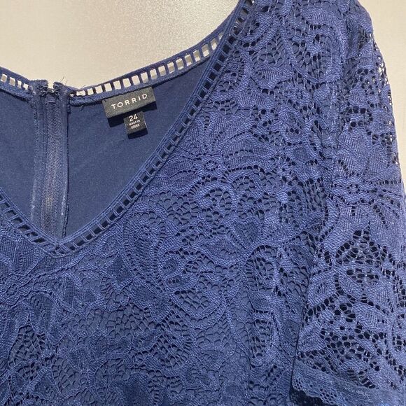 Torrid Women's Navy Floral Lace V-Neck Short Sleeve Fit & Flare Dress Size 24 - Picture 4 of 10